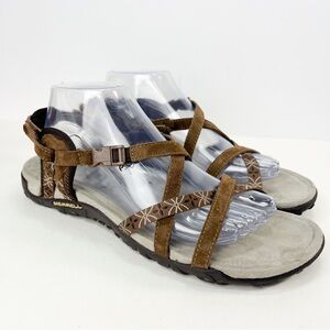 Merrell Terran Lattice Sandal Dark Earth Brown Strappy size 10 Outdoor Hiking
